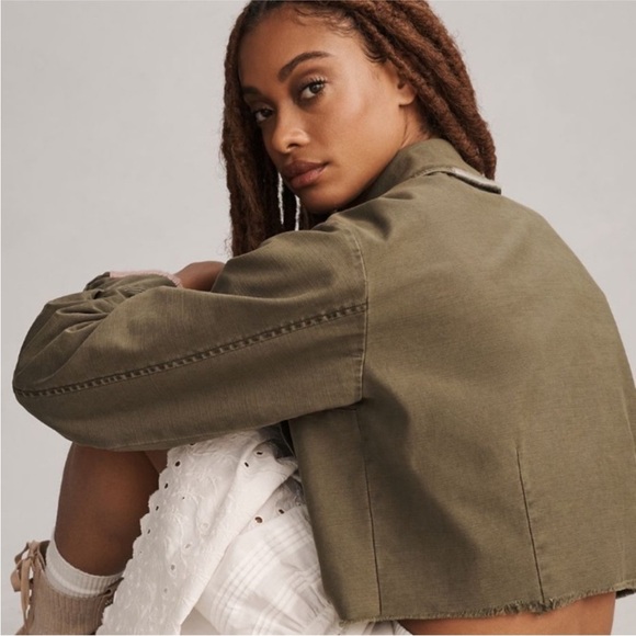 Anthropologie Pilcro Embroidered Utility Cropped Jacket Olive Medium Boho - Picture 4 of 8